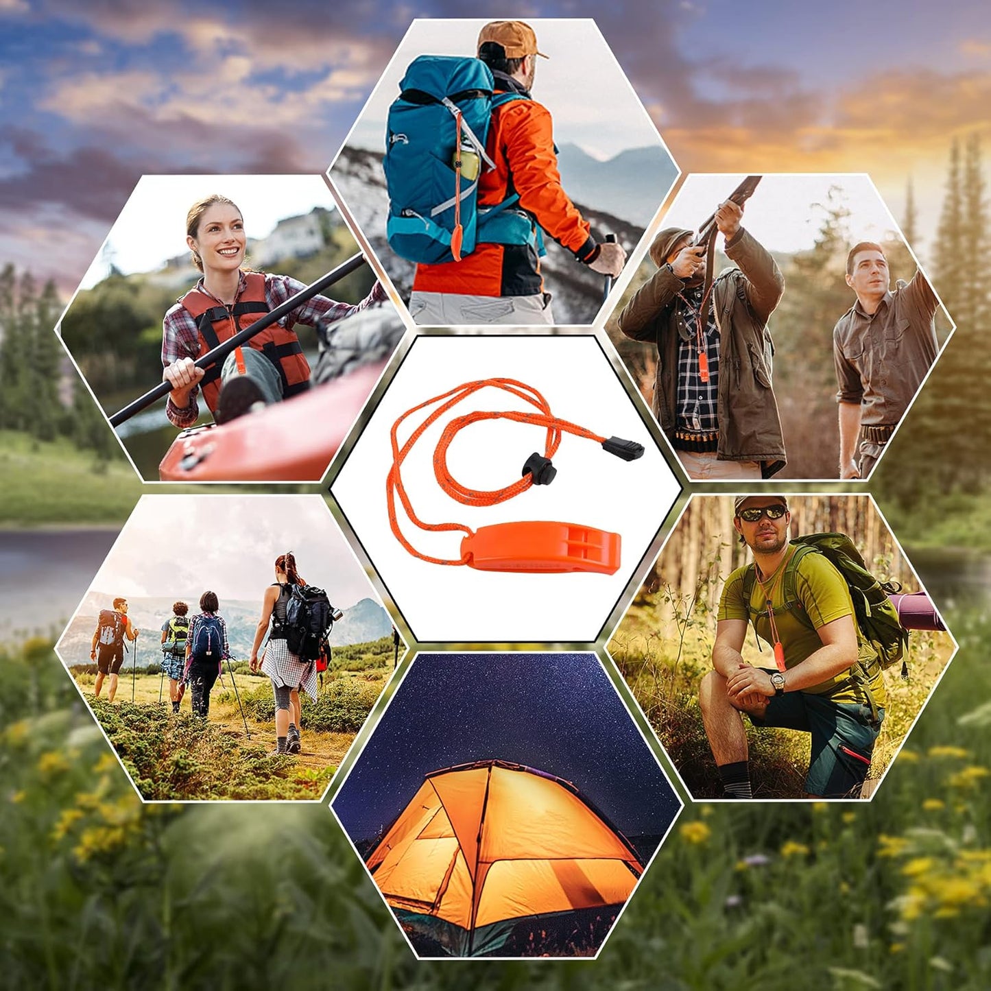 JULBEAR 6PCS Safety Survival Whistles with Adjustable Reflective Lanyard Emergency Plastic Whistle Marine Whistle