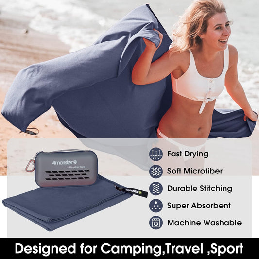 4Monster Camping Towels Super Absorbent, Fast Drying Microfiber Travel Towel, Quick Dry Ultra Soft Compact Gym Towel for Swimming Beach Hiking Yoga Travel Sports Backpack (40.00" x 20.00", Navy Blue)