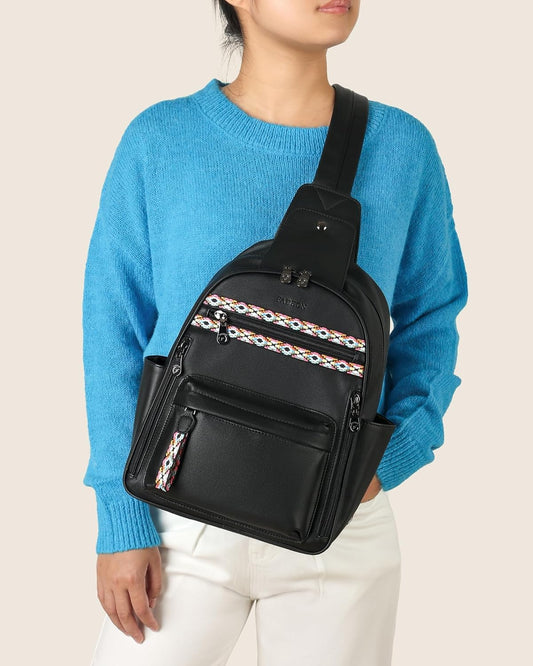 FADEON Large Sling Bag for Women, Leather Crossbody Purse Designer Anti Theft Sling Backpack, RFID Fanny Packs for Travel