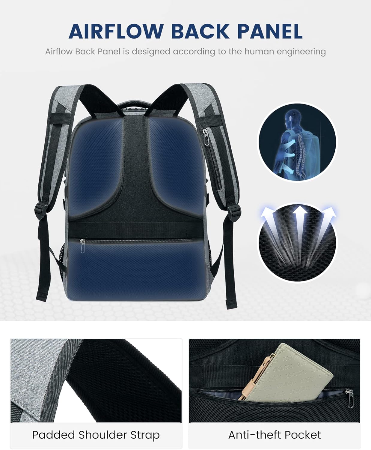 LOVEVOOK 17 inch DarkGrey Travel Laptop Backpack with USB Charging Port, Anti-Theft, Waterproof, Large Computer Business Backpack for Men, College Students