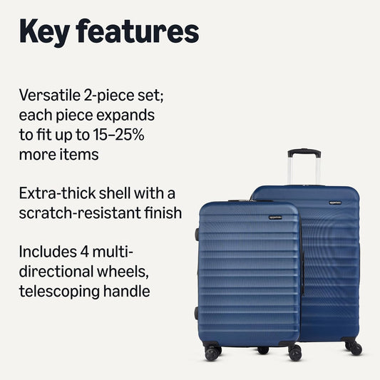 Amazon Basics 2-Piece Set (21", 30"), Hardshell Suitcases With Wheels, Expandable For Up to 25% More Space, With Scratch-Resistant Surface, Four Multi-directional Wheels, Navy Blue