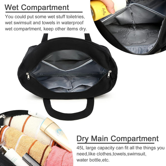 LEDAOU Beach Bag Waterproof Sandproof Women Tote Bag Pool Bag with Zipper for Gym Grocery Travel with Wet Pocket