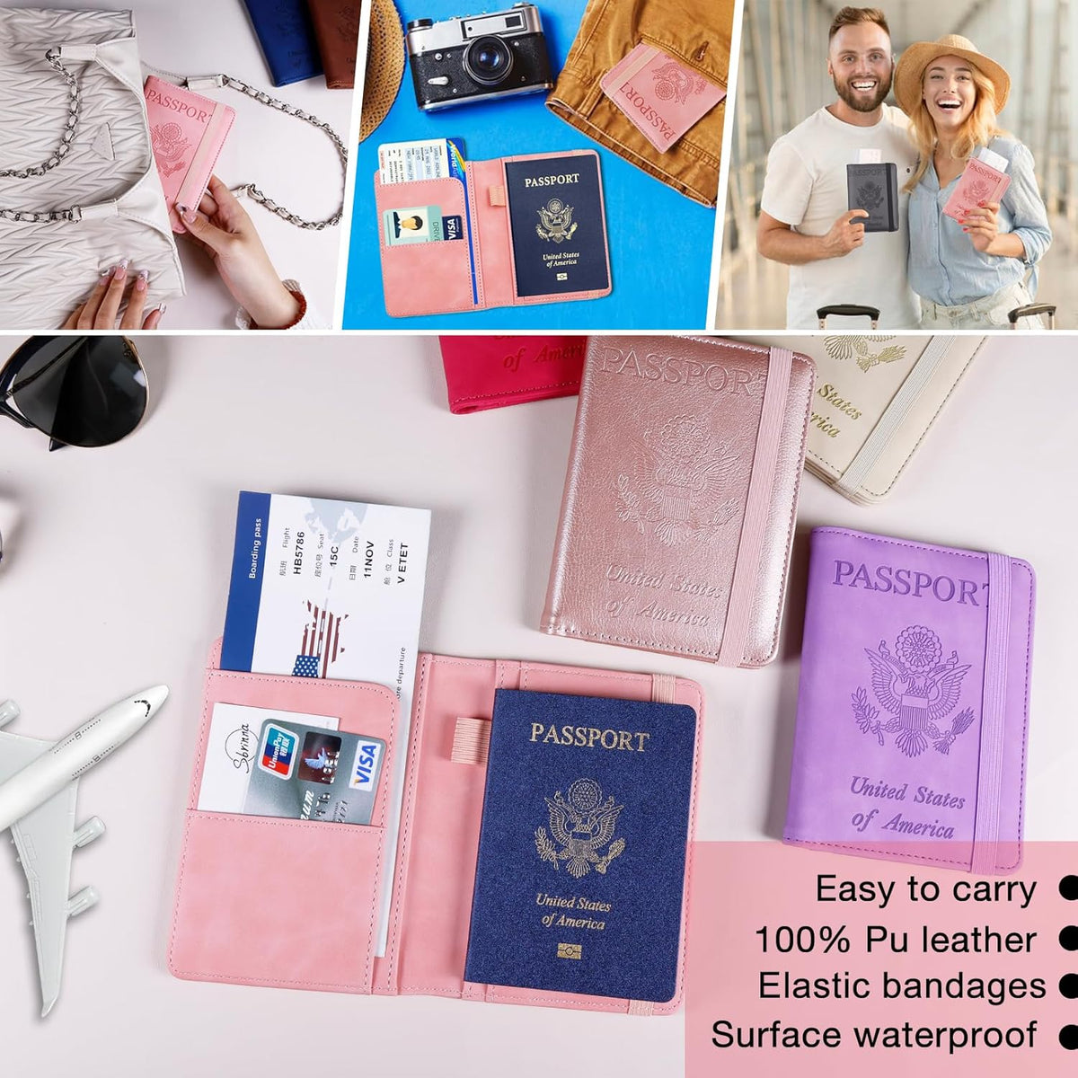 Melsbrinna Premium Leather Passport Holder Covers Case, Waterproof Rfid Blocking Travel Wallet Passport Holder with Pen Holder, Cute Passport Book for Women/Men