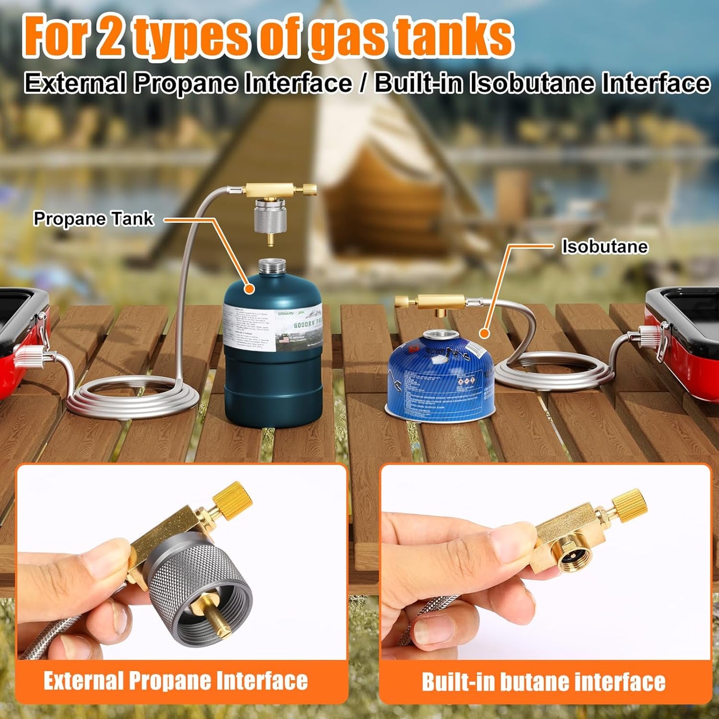 Portable 2 Burner Camping Stove Set with Cookware, 20,000 BTU/h, Outdoor Cooking Kit Includes Outdoor Folding Gas Stove, Frying Pan, Griddle, Kettle, Pot, and Carry Bag, For Propane & Butane