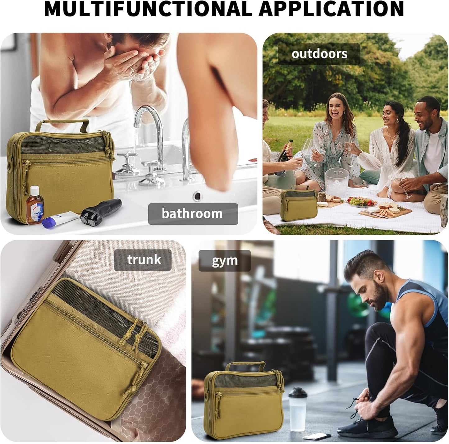 VELVEBAG Mens Toiletry Travel Bag Hanging Toiletry Bag for Toiletry Bag Shaving Bag for Men Travel for Cosmetic,Toiletries,Accessories Khaki