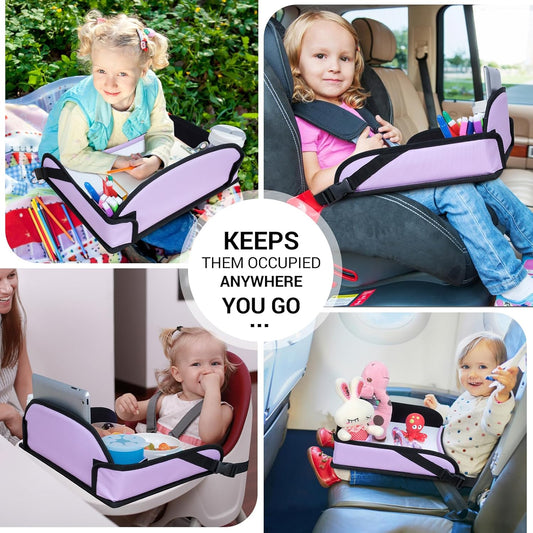 COOLBEBE Kids Travel Tray for Car Seats, Toddler Lap Desk with Dry Erase Surface, Portable Activity Table for Road Trips, Snack & Play Tray (Purple)