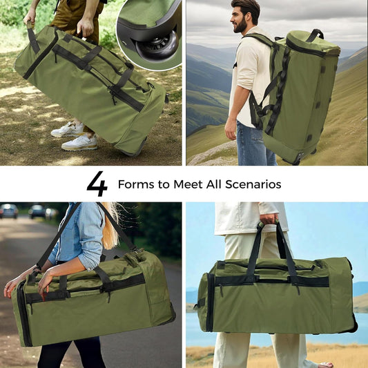 110L/120L Rolling Duffel Bag with Wheels - 28" No-Sag Design for Heavy Loads, Waterproof Travel Duffel w/Shoulder Straps and Dividers, Foldable Lightweight Design for Camping/Cargo/Air Travel