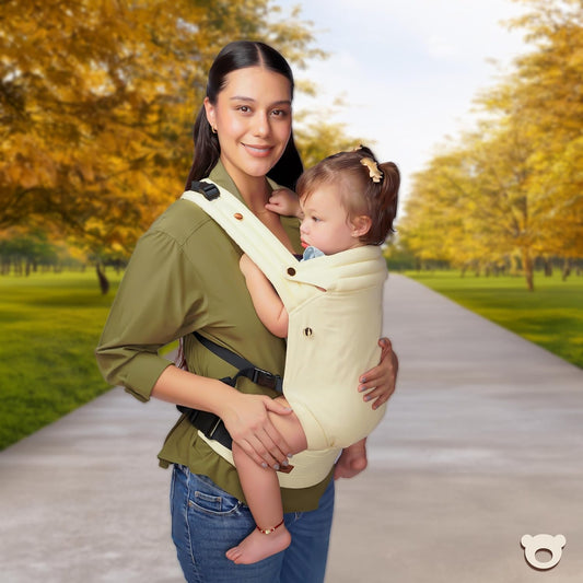 Cub & Co Ergonomic Baby Carrier Newborn to Toddler – 4-in-1 Adjustable with Head & Lumbar Support, Breathable Fabric, Multi-Position Design, Foldable for Travel (Beige)
