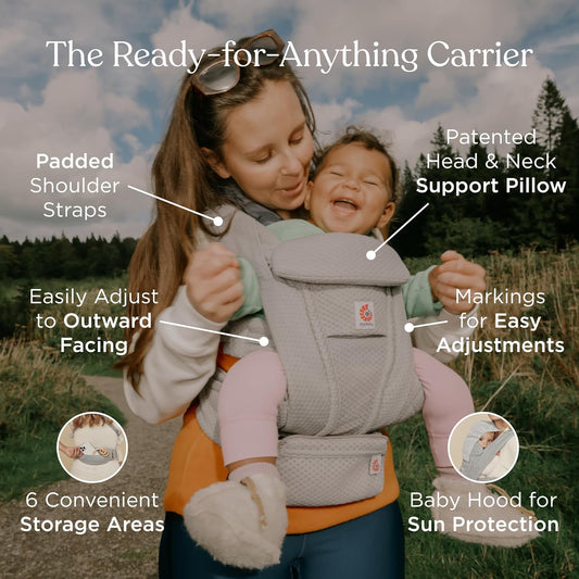 Ergobaby Omni Deluxe Baby Carrier Newborn to Toddler - Breathable Baby Carriers for Summer - All-Position Carrier with Enhanced Lumbar Support & Airflow (7-45 Pounds), Mesh, Serene Blue