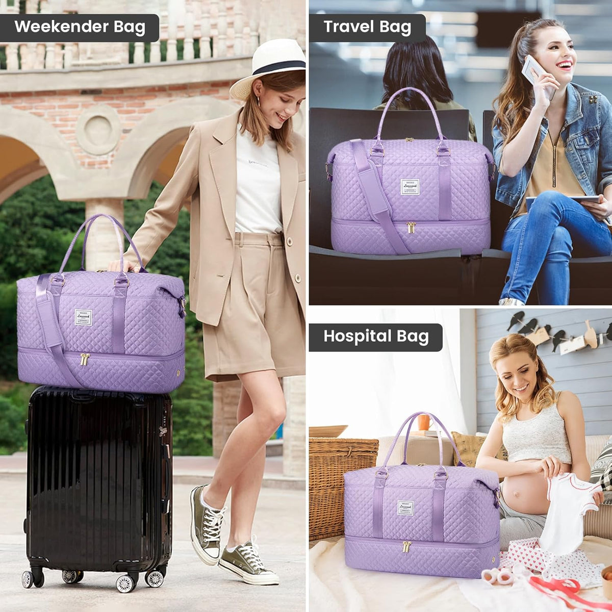 LOVEVOOK Travel Duffle Bag,Weekender Bags for Women with Shoe Compartment,Carry on Overnight Bag with Toiletry Bag,Gym Duffel Bag with Wet Pocket, Hospital Bags for Labor and Delivery