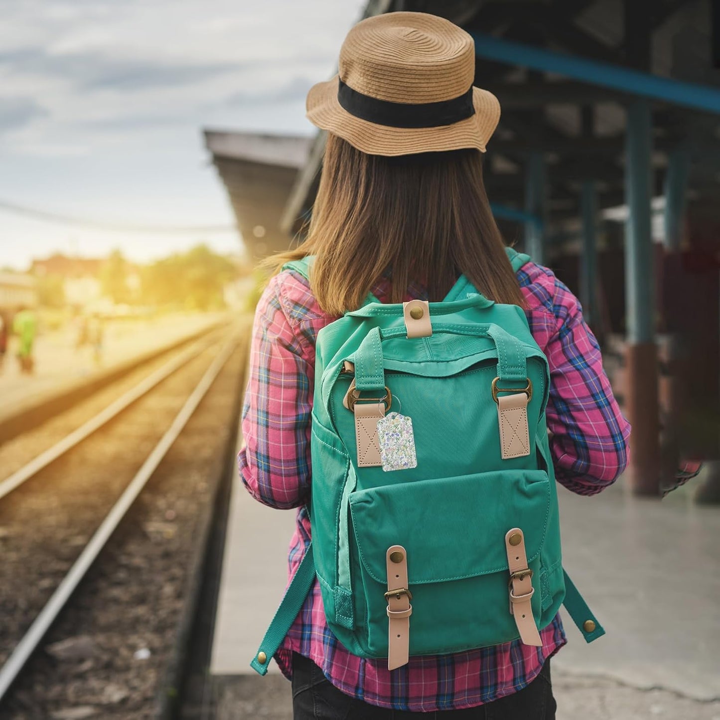 Colorful Vintage Watercolor Wildflower 3 PCS PU Leather Luggage Tags for Suitcase, Luggage Tag with Privacy Flap, Name ID Label and Metal Loop for Women Men Baggage Handbag School Bag Backpack