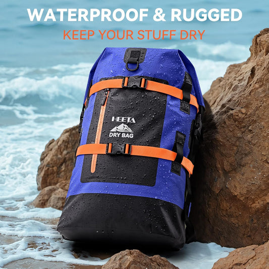 HEETA Dry Bags Waterproof Backpack 40L for Men & Women, Roll Top Heavy Duty Cushioned Hiking Backpack for Kayaking Boating Paddle Boarding Fishing Travel Camping Beach Vacation Cruise Ship Essentials
