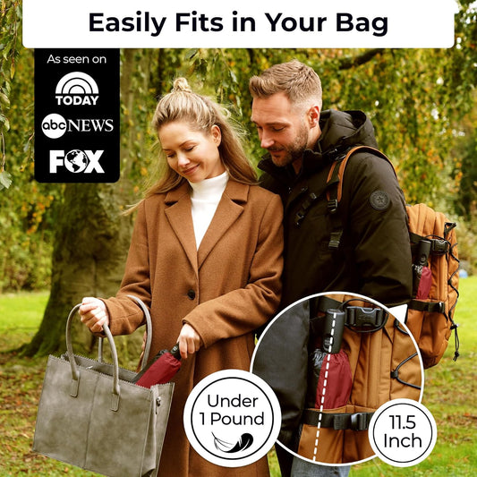 TUMELLA Strongest Windproof Travel Umbrella (Compact, Superior & Beautiful), Small Strong but Light Portable and Automatic Folding Rain Umbrella, Durable Premium Grip, Fits Car & Backpack