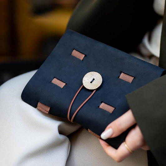 HARDISTON Genuine Leather Electronic Cable Organizer Bag Handmade Travel Cord Organizer Roll Case for Hard Drives, Cables, Charger, Phone, USB, SD Card (Medium - Black)