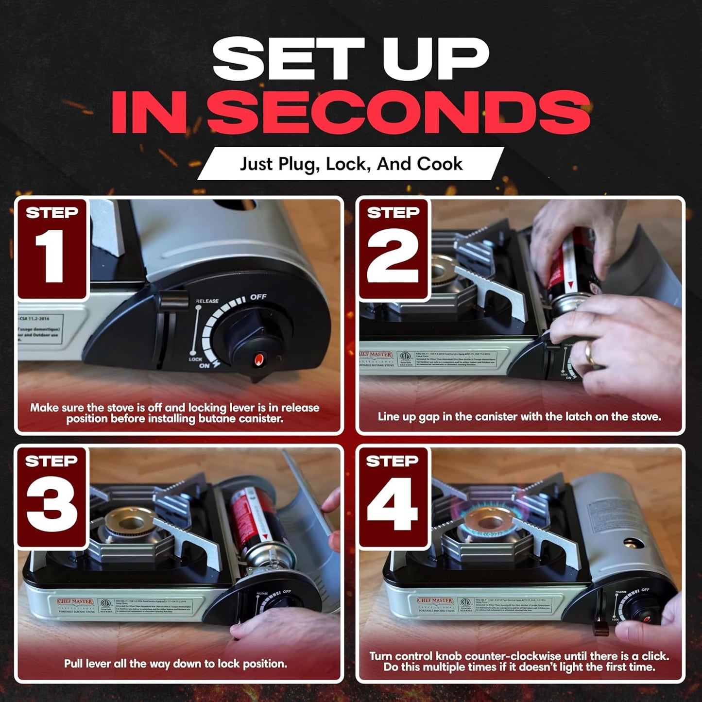 Dual Fuel Portable Stove Combo, Dual Fuel Butane & Propane Stove, 12K BTU Portable Camping Stoves w/ 4 x 8 oz. Butane Tin Canister for Camping, Emergencies & Outdoor Cooking, Grill by Grill Boss 90057