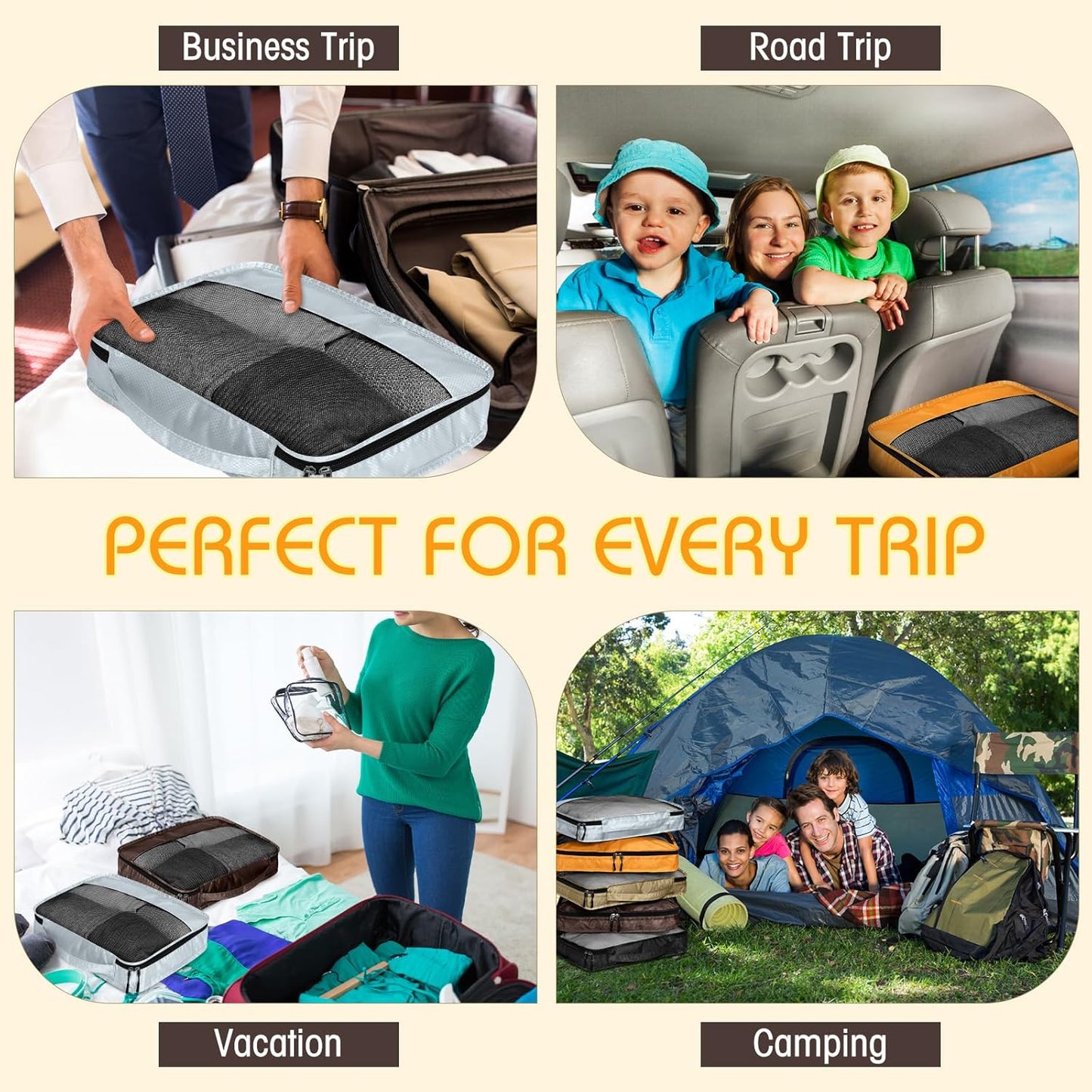 5 Pcs Packing Cubes for Suitcase Large Travel Cubes Carry on Luggage Organizer Bags for Clothes Accessories(S,Apricot)