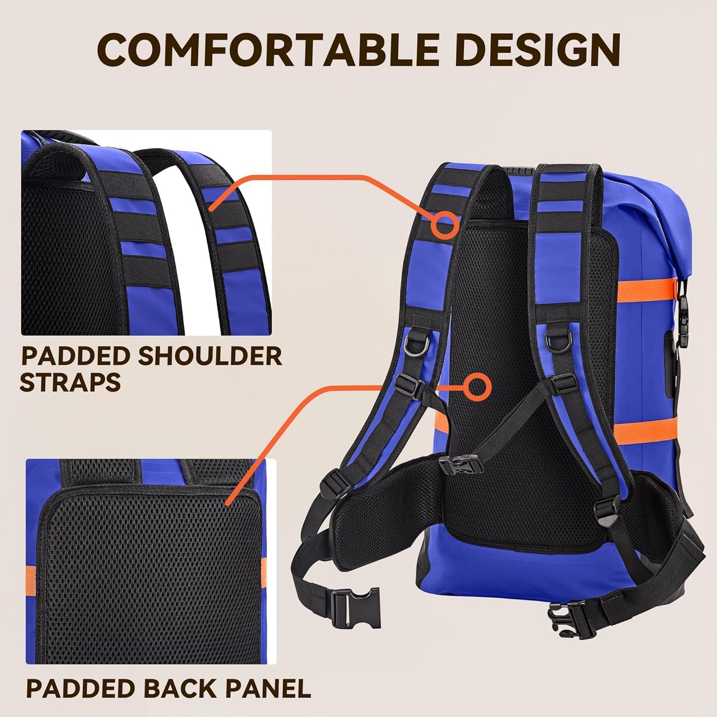 HEETA Dry Bags Waterproof Backpack 40L for Men & Women, Roll Top Heavy Duty Cushioned Hiking Backpack for Kayaking Boating Paddle Boarding Fishing Travel Camping Beach Vacation Cruise Ship Essentials