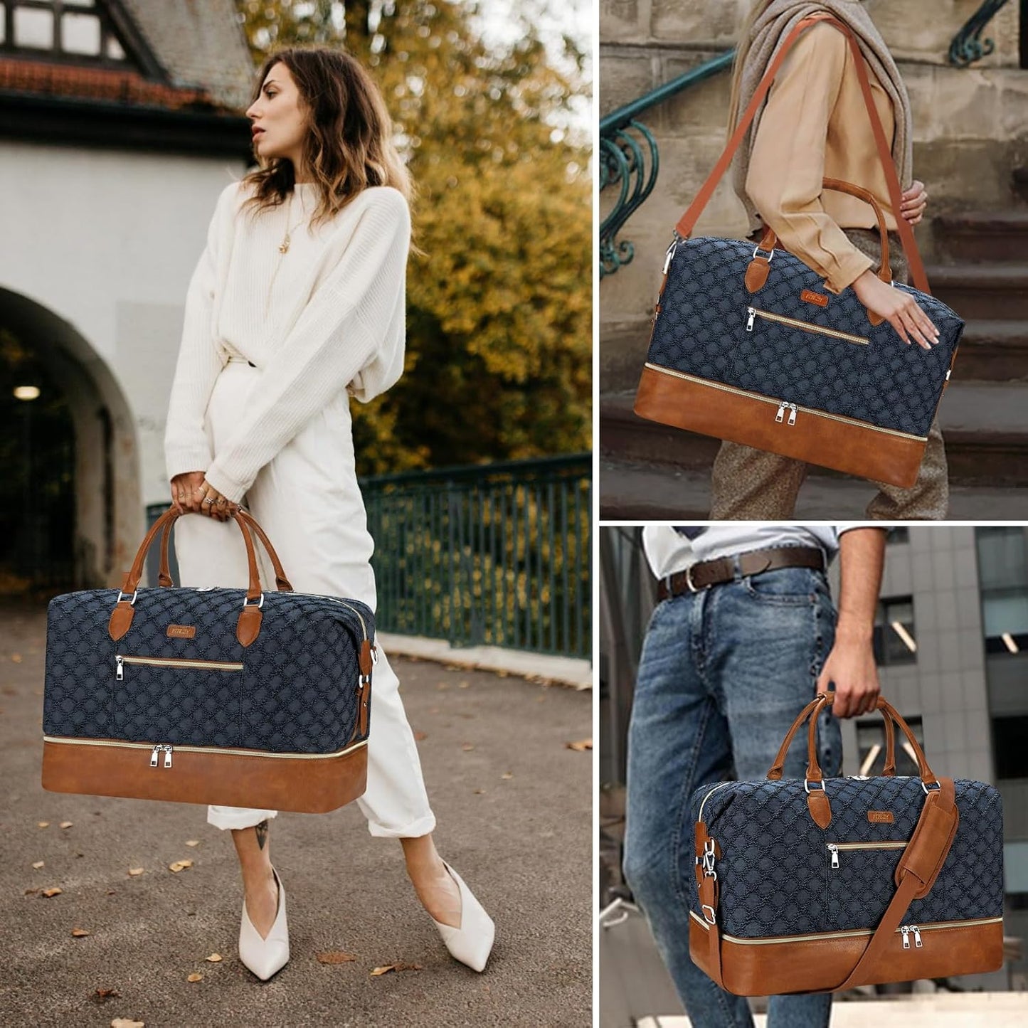 Weekender Bag for Women, Travel Duffel Bag Carry On Overnight Bag with Shoe Compartment Large Nylon Travel Weekend Tote Bag