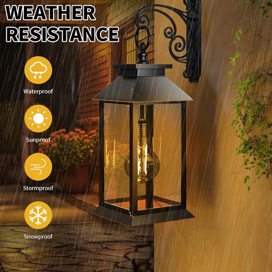 2 Pack Hanging Solar Lanterns Glass Solar Lights Outdoor Waterproof Upgraded Solar and 2 AA Batteries Powered, for Outside Porch, Patio and Indoor Tables, Mantelpiece