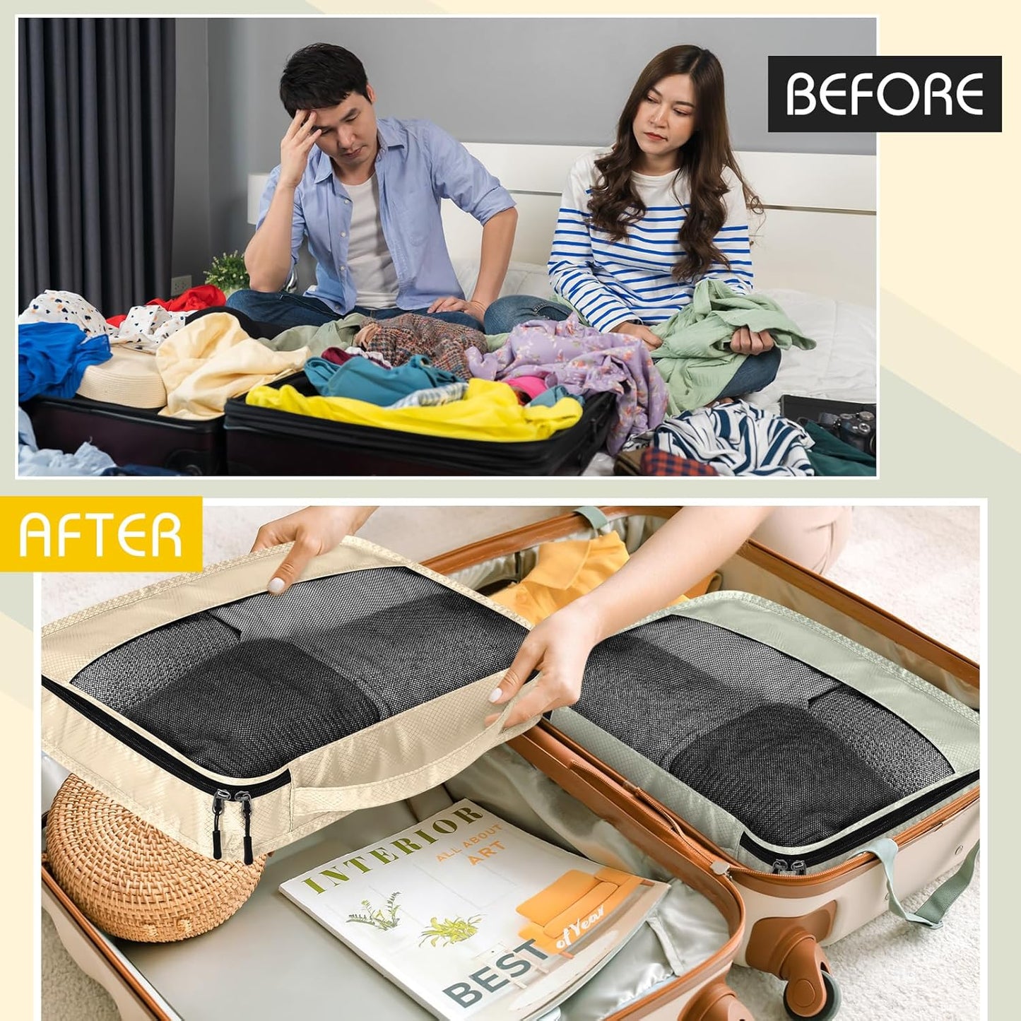 5 Pcs Packing Cubes for Suitcase Large Travel Cubes Carry on Luggage Organizer Bags for Clothes Accessories(L,Yellow)