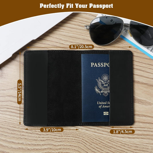Jack&Chris Leather Passport Holder, Passport Travel Wallet Cover Case for Men Women, Leather Travel Documents Organizer Protector, JC105-Black