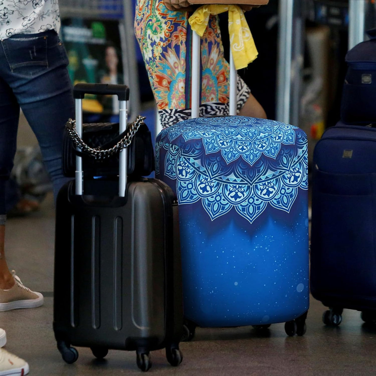Explore Land Travel Luggage Cover Suitcase Protector Fits 23-26 Inch Case (Blue Violets, M)
