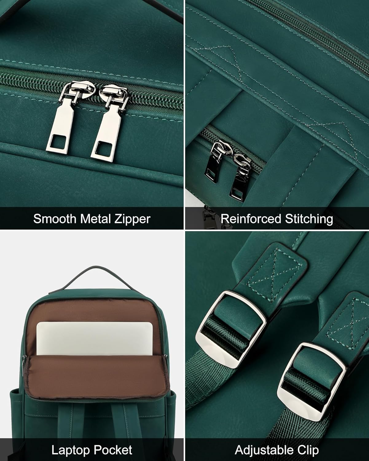 MASINTOR 15.6 inch PU Leather Laptop Backpack Purse for Women, Large College Casual Backpack Travel Bag Retro Green