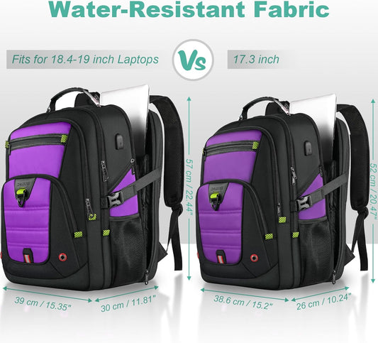 Z-MGKISS Extra Large Laptop Backpack, Water-Resistant 18.4-19 Inch Travel Backpack for Men & Women - Stylish Purple School Bag with USB Charging Port and Multiple Compartments
