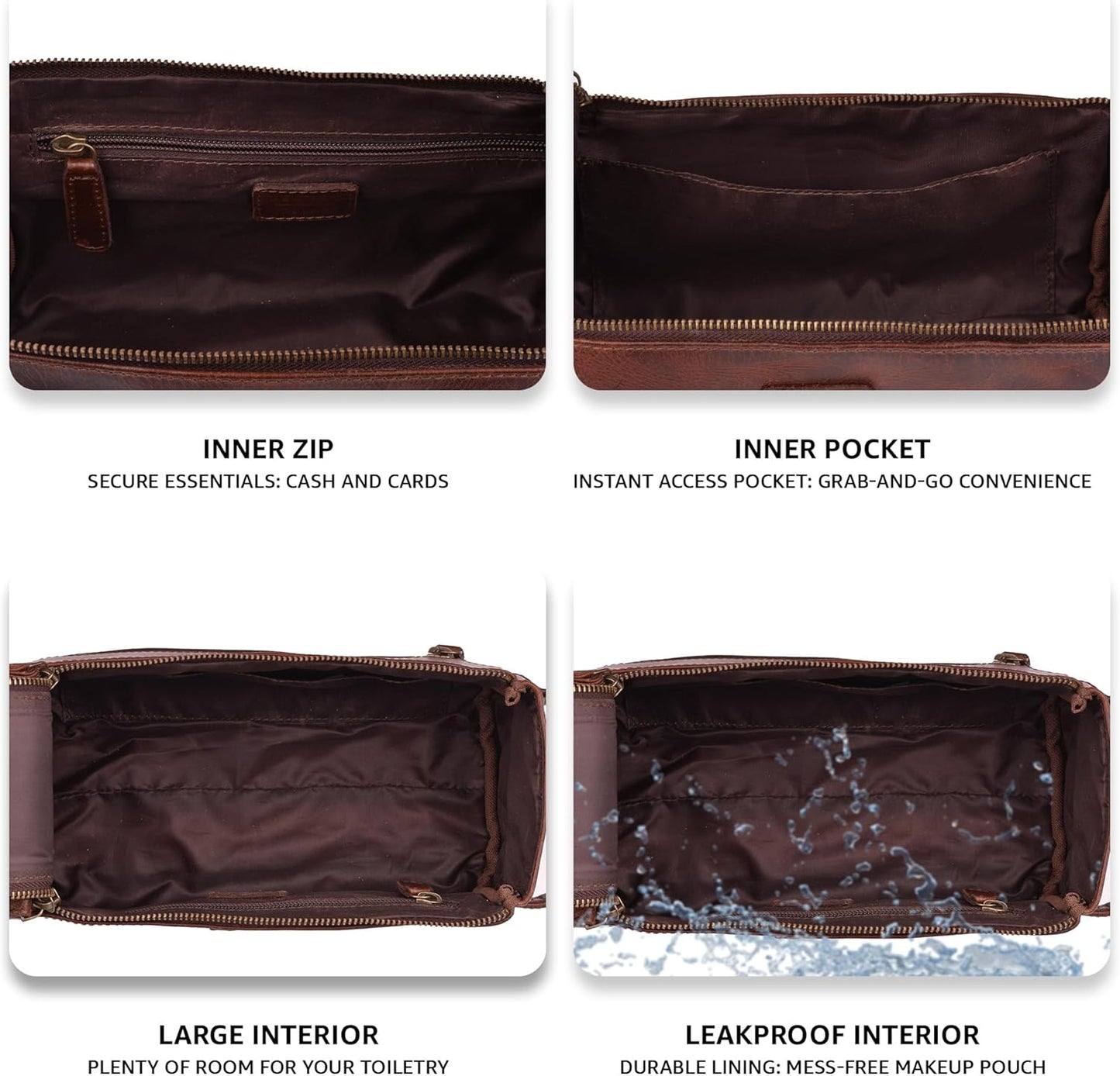 LEATHER VILLAGE Premium Leather Travel Toiletry Bag - Unisex Water-Resistant Travel Dopp Kit, Shaving & Cosmetic Organizer for Men & Women - Compact Bathroom Essentials - Cherry Brown