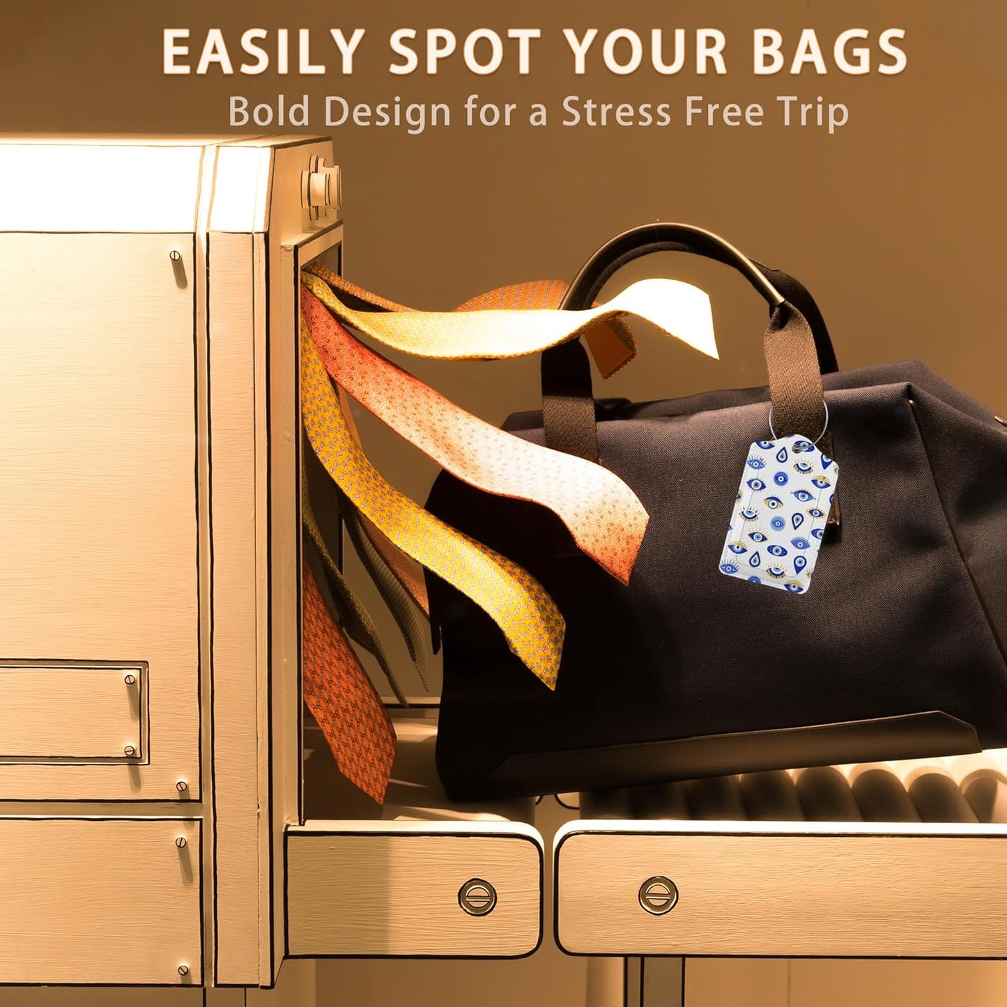 Blue Evil Eyes Hamsa Hand Luggage Tags for Suitcase,Luggage Tag with Stainless Steel Loop Privacy Cover Id Label Travel Bag Luggage Identifiers for Women Men Travel,Set of 2