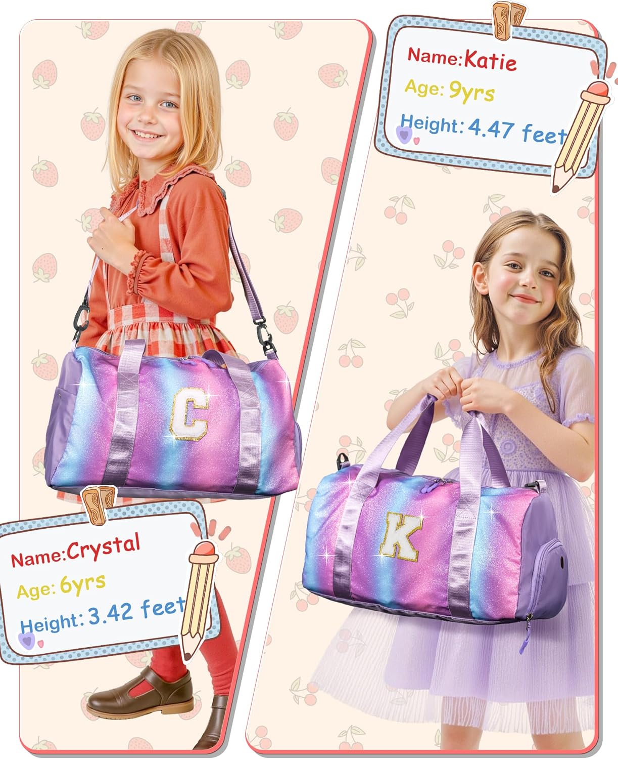 Girly Girl Stuff-Girl Gym Bag with Shoe Compartment, Kid Personalized Weekender Overnight Bags, Initial Travel Tote with Makeup Pouch, Easter Gift 5 6 7 8 9 10 Year Old (Letter N)