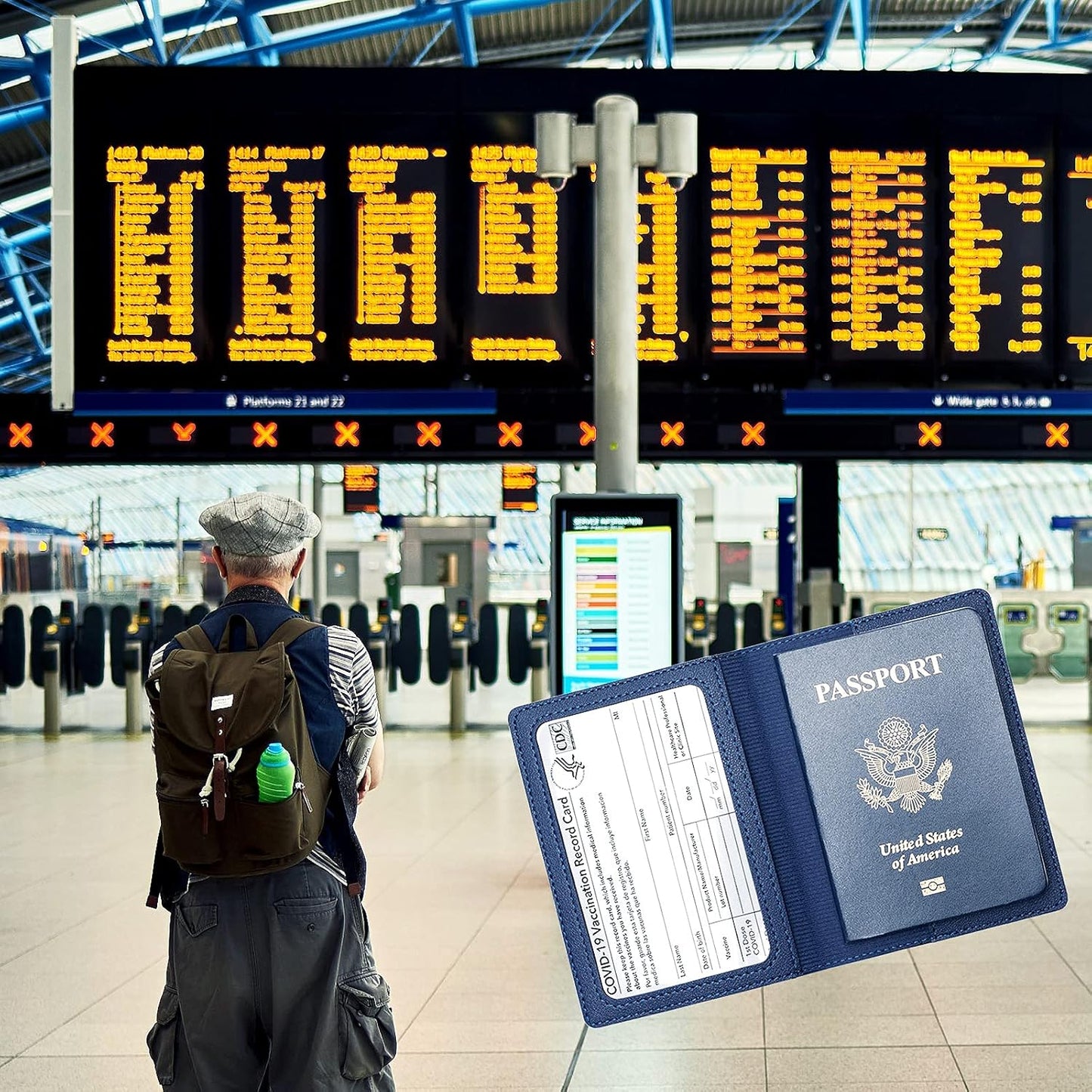 2 Pack Passport and Vaccine Card Holder PU Leather Passport Wallet Vaccine Case Protector Slot Travel Passport Wallet for Women & Men (D-Black&Blue)