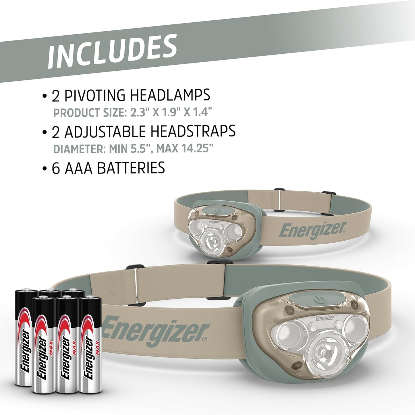 Energizer LED Headlamp PRO (2-Pack), IPX4 Water Resistant Headlamps, High-Performance Head Light for Outdoors, Camping, Running, Storm, Survival LED Light for Emergencies (Batteries Included)