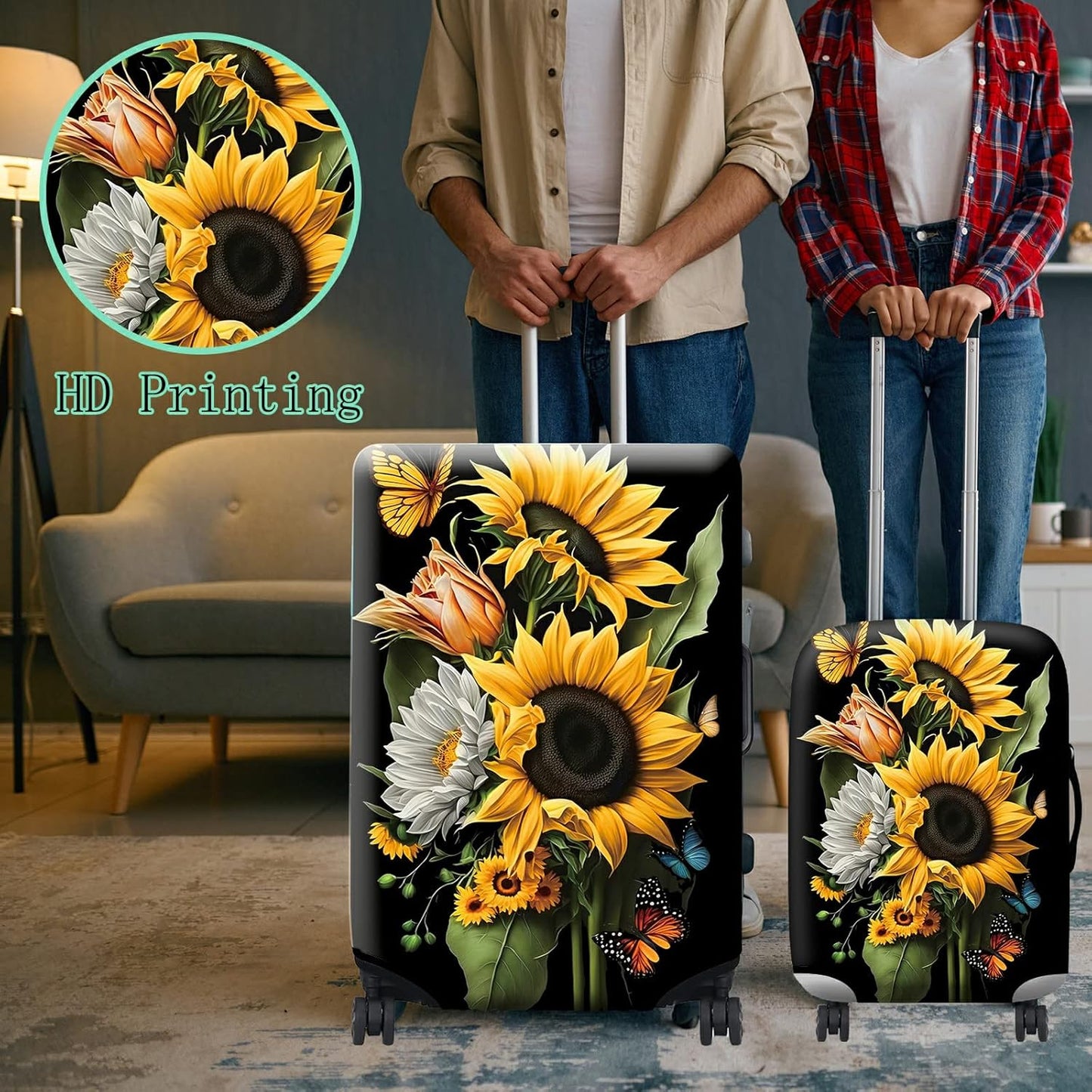 Suitcase Protector Plus 1 Luggage Tag, Sunflower Orchids Travel Suitcase Cover - XL, Dustproof, Anti-Scratch