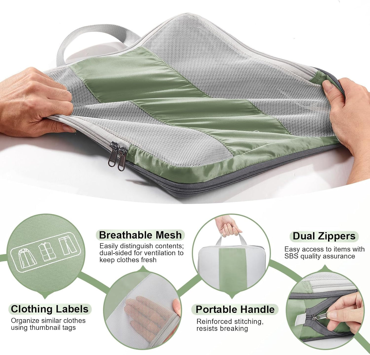 10 Set Compression Packing Cubes for Travel Essentials,Compressible Expandable Packing Cubes for Suitcase,OlarHike Luggage Organizer Bags for Travel,Handy Helper for Organizing Clothes(Matcha Green)