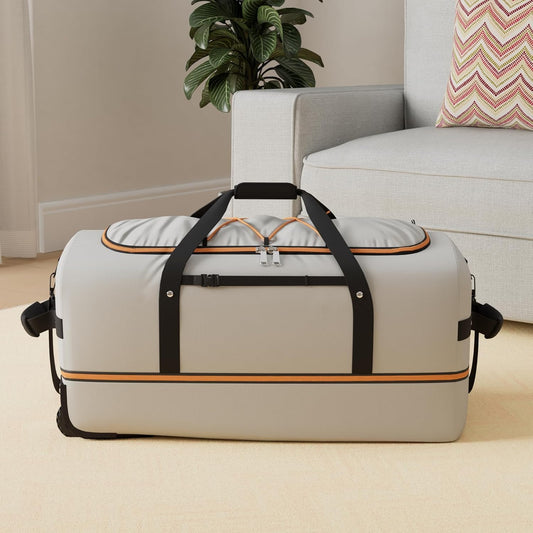 CONTAIL 32”110L Expandable 140L Rolling Duffle Bag with 2 Inline Wheels,Convertible Weekend Travel Bag with Bungee-Cord System,Grey