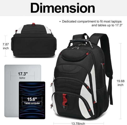 Boavan Laptop Backpack for men, 17.3 inch Laptop Bag with USB Port, Waterproof Travel Work Backpack Purse, Anti-Theft Teacher Nurse Doctor Casual Bookbags Office Business backpack,White