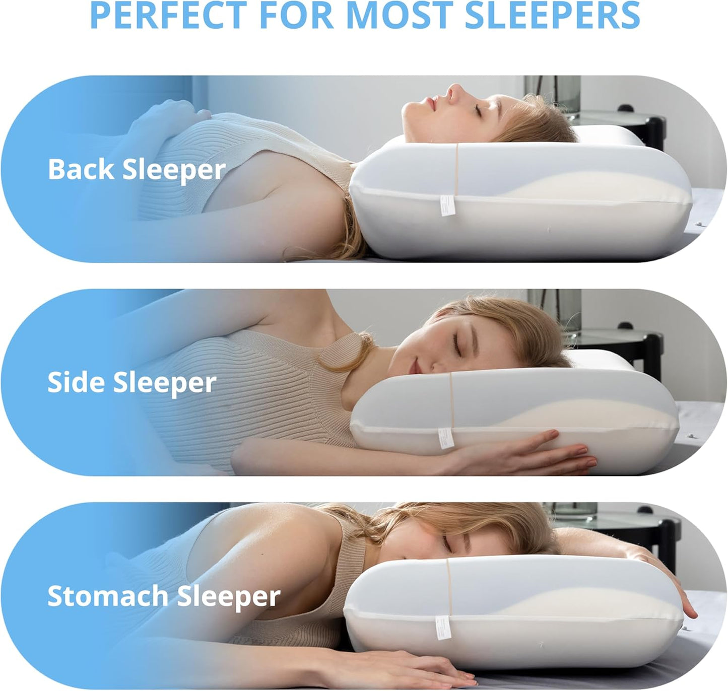 EGOHOME Cooling Memory Foam Pillow for Sleeping, Neck Pillow for Side, Back, Stomach Sleepers, Bed Pillow for Neck Pain Relief, Two-Sided Washable Reversible Cover, Standard Size (1 Pack, 5'')