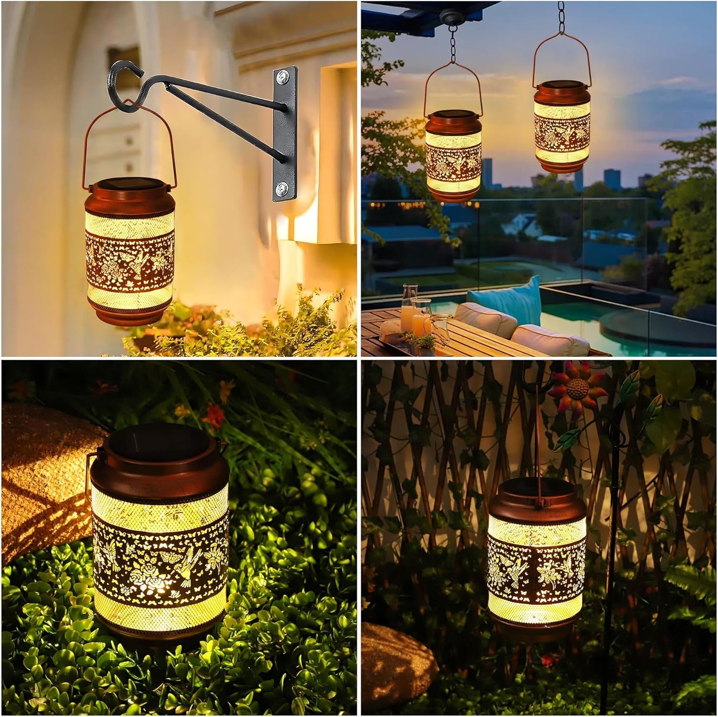 Hummingbird Solar Lanterns Outdoor Waterproof with Shepherd Hook, Hummingbird Metal Lights for Women Mom Grandma, Garden Decor Solar Hanging Lantern Gift for Yard, Patio, Lawn, Pathway, Garden Decor