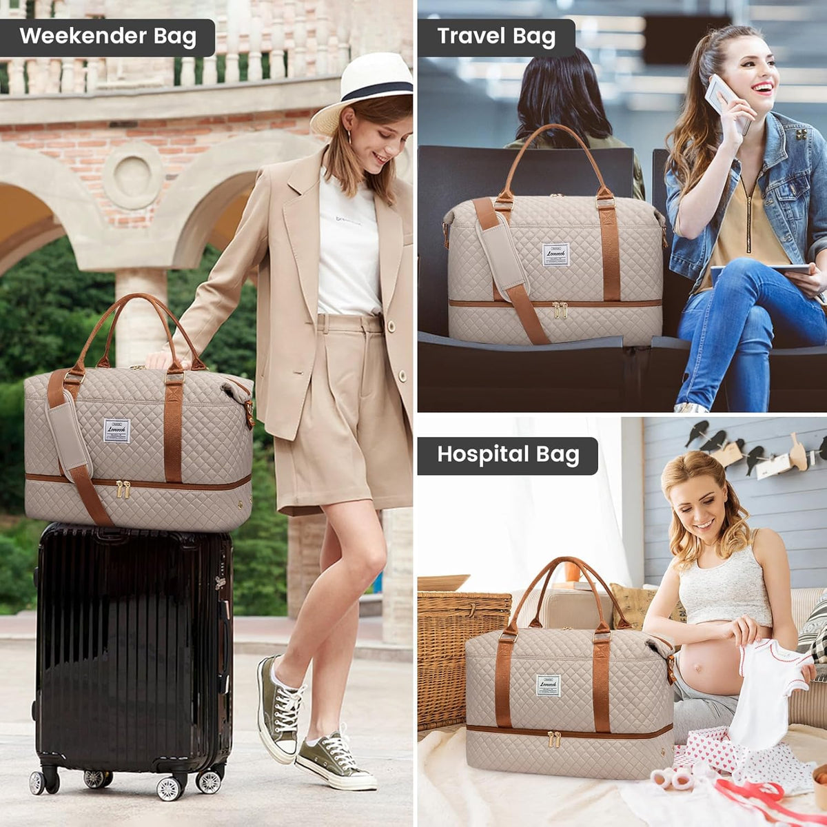 LOVEVOOK Travel Duffle Bag,Weekender Bags for Women with Shoe Compartment,Carry on Overnight Bag with Toiletry Bag,Gym Duffel Bag with Wet Pocket, Hospital Bags for Labor and Delivery