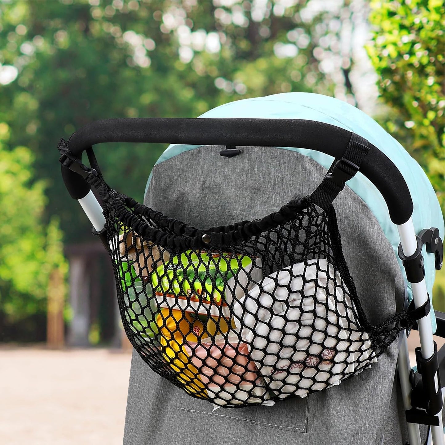 Accmor Universal Stroller Organizer, Polyester Net Mesh Bag Fits for Uppababy, Nuna, Britax, Doona Strollers, Non-Slip Adjustable Stroller Mesh Cargo Net Storage Caddy Accessories