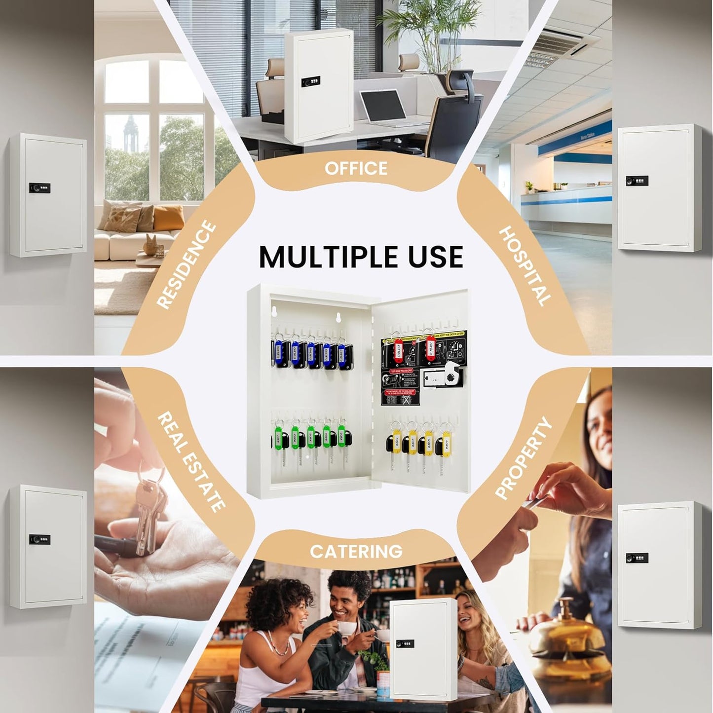 40 Keys Combination Key Lock Box with Code, Key Box Wall Mount for Home Office Key Storage, Resttable Code