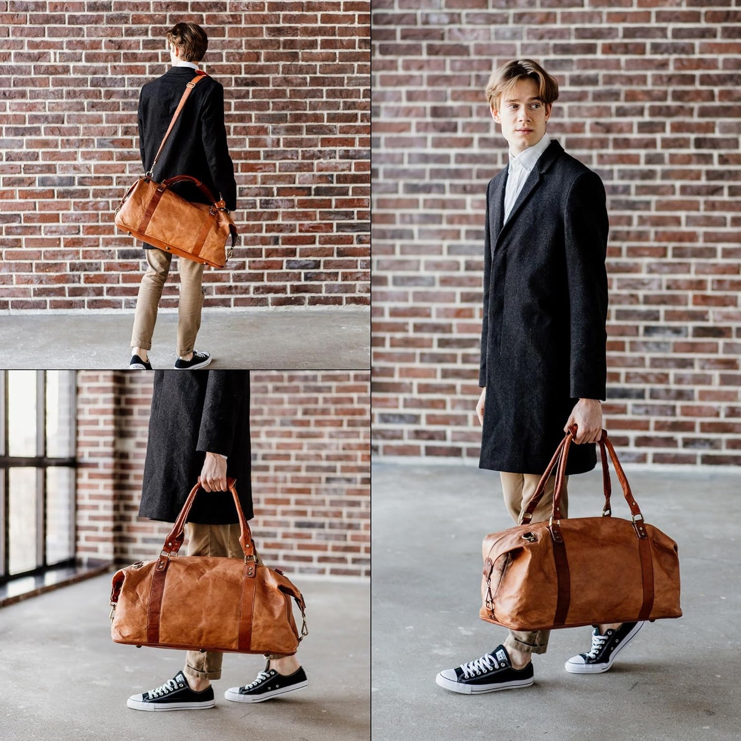 Berliner Bags Vintage Leather Duffle Bag München for Travel or the Gym, Overnight Bag for Men and Women - Brown (Cognac)