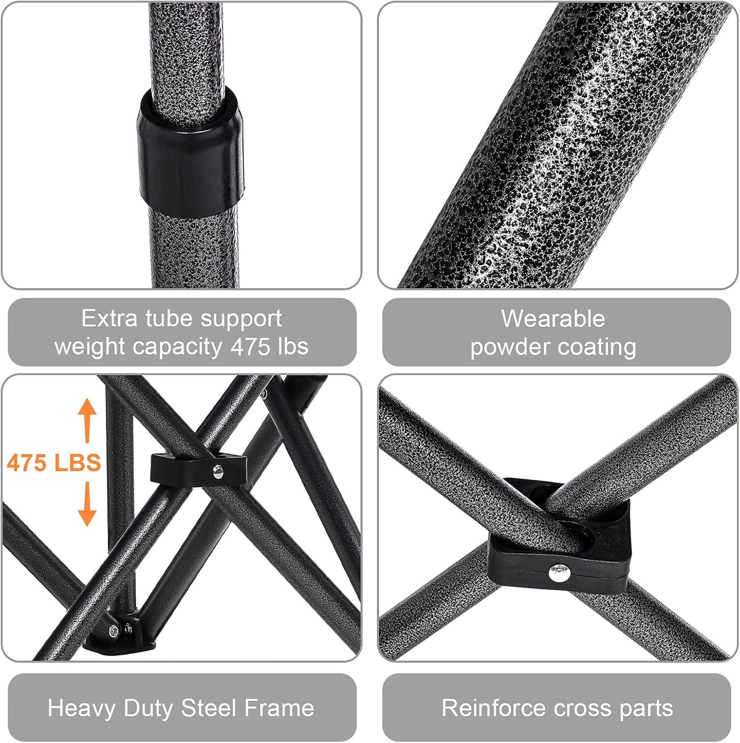 Padded Camping Chairs for Adults, Oversized Folding Outdoor Chairs, Weight Capacity 475lbs, with Cooler Bag, Cup Holder, Storage Pocket Carry Bag - Blue Color