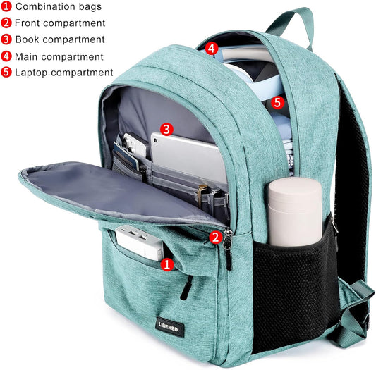School Backpack for Teen Girls and Boys, Bookbag for College with USB Charging Port, 15.6 Inch Laptop Bag Middle School Back Pack, Teal