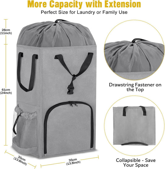 Laundry Bag Backpack Extra Large, 110L Laundry Backpack Heavy Duty with Shoulder Straps, Collapsible and Mesh Pocket Dorm Laundry Basket Hamper Bag for College, Travel, Laundromat, Apartment Grey