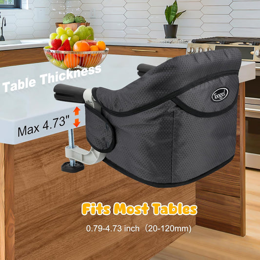Hook On Chair, Safe and High Load Design, Fold-Flat Storage and Tight Fixing Clip on Table High Chair, Removable Seat Cushion, Attach to Fast Table Chair (Black)