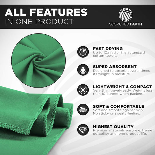 ScorchedEarth Microfiber Travel & Sports Towel Set (Evergreen) - XL Set (39x70.5 & 12x24)