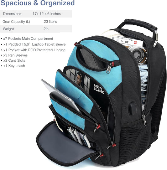 Boavan Laptop Backpack for men, 15.6 inch Laptop Bag with USB Port, Waterproof Travel Work Backpack Purse, Anti-Theft Teacher Nurse Doctor Casual Bookbags Office Business backpack,Sky Blue/Black