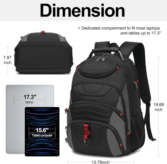 Boavan Laptop Backpack for men, 17.3 inch Laptop Bag with USB Port, Waterproof Travel Work Backpack Purse, Anti-Theft Teacher Nurse Doctor Casual Bookbags Office Business backpack,Black&Dark Grey